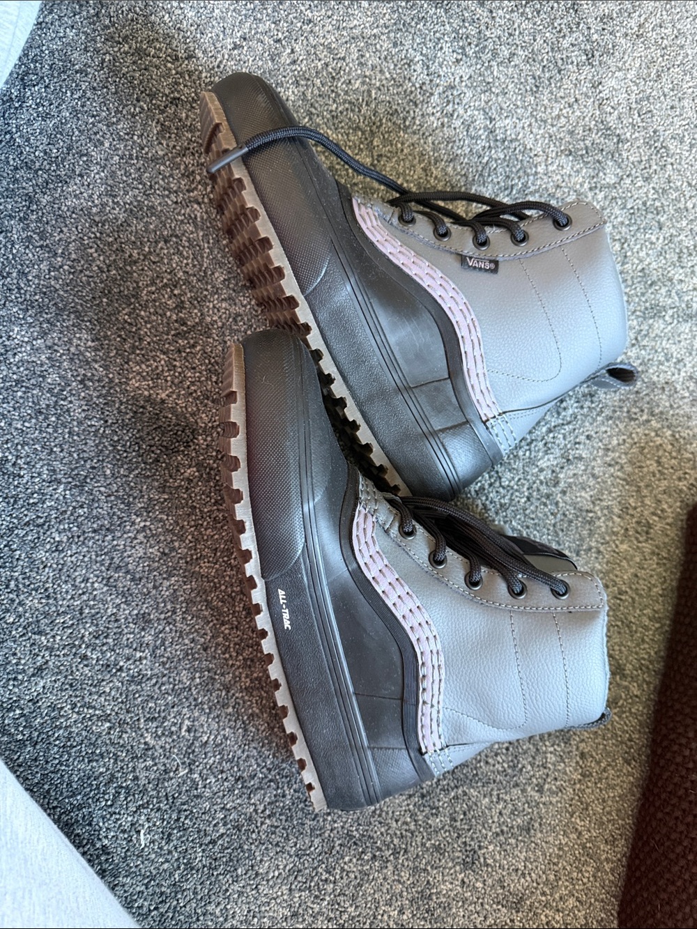 Vans Gray Leather Lace-Up Boots with Black Soles NWOT MTE boot. Never been worn.